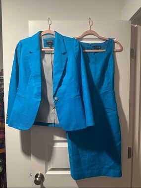 J. Crew Bright Turquoise Linen-Blend Blazer & Sheath Dress size 0